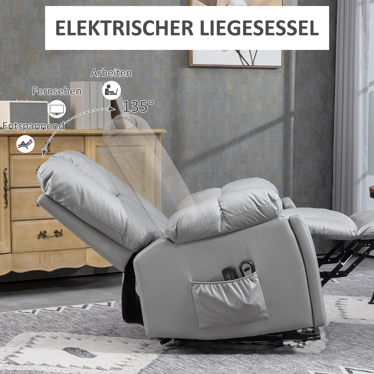 SESSEL mit Aufstehhilfe, Dunkelgrau - Dunkelgrau, Textil (96/106/94cm) - HOMCOM