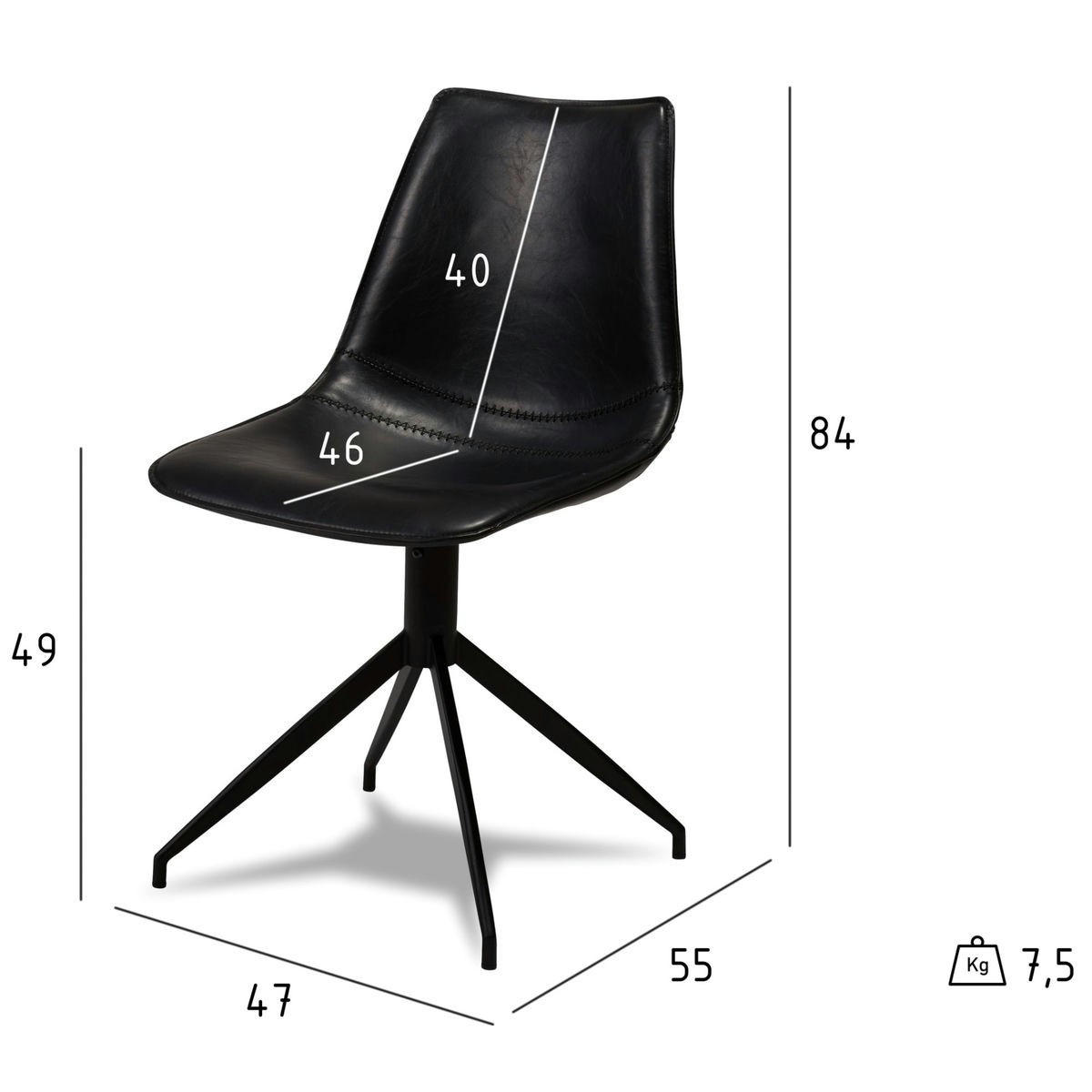 STUHL-SET 2 Stück in Kunstleder - Schwarz, Textil/Metall (48/85/57cm) - Furnhouse