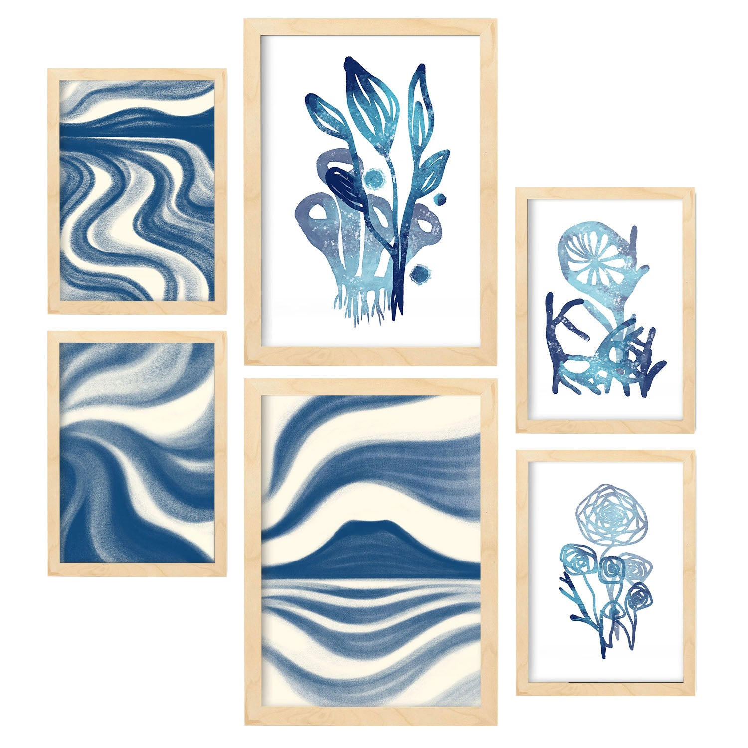 POSTER Set Mit 6 Immer Noch Natur In Blume Zusammenfassung Ästhetische Dekorative Gemälde Für Ihr Wohnzimmer Zuhause A3 & A4 Rahmen Aus Hellem Holz - Beige, Papier (29/3cm) - Nacnic