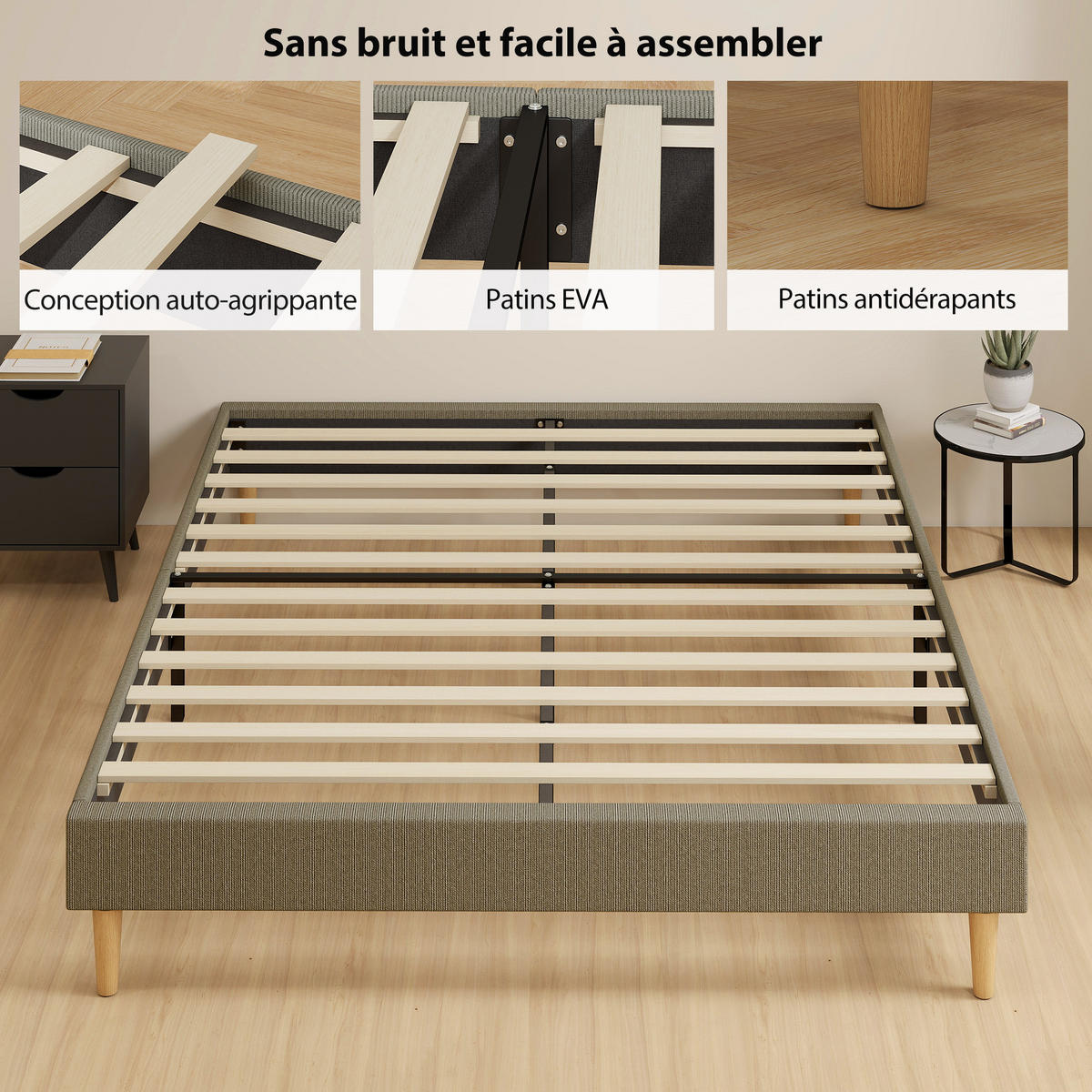 BETT 160x200 cm DE-14652 mit gepolstertem Rippenvelours Grau - Grau, Textil (160/200cm) - ComfortXL
