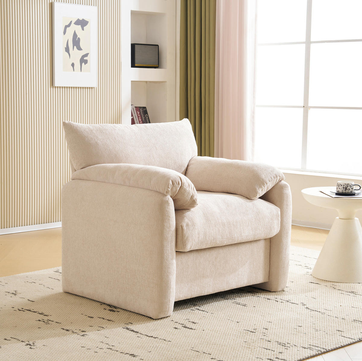 SESSEL 96/82/84 cm in Beige aus Chenille mit breiter Sitzfläche - Beige, Textil (82/84/96cm) - Flora Grace