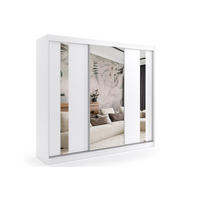 KLEIDERSCHRANK mit Spiegel-Schiebetüren und Aluminium-Leisten - GRACE - 240 cm Weiß - Weiß, Holzwerkstoff (240/216/61cm) - ALTDECOR