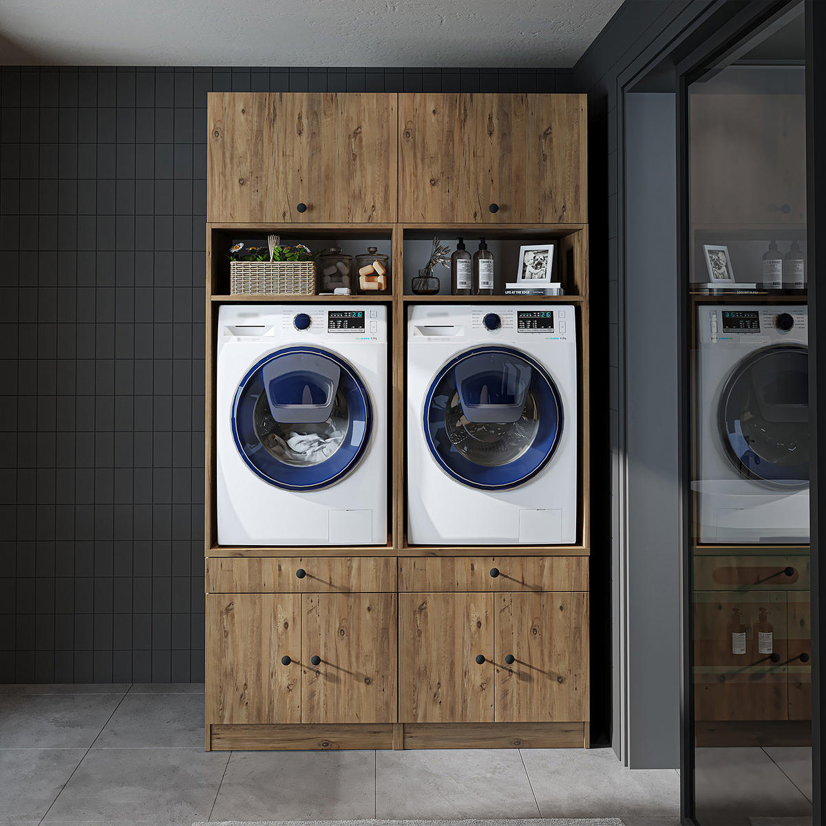 WASCHMASCHINENSCHRANK Serie 1 134cm Breit, 230cm Hoch - Eichefarben, Holzwerkstoff (134/230/67cm)