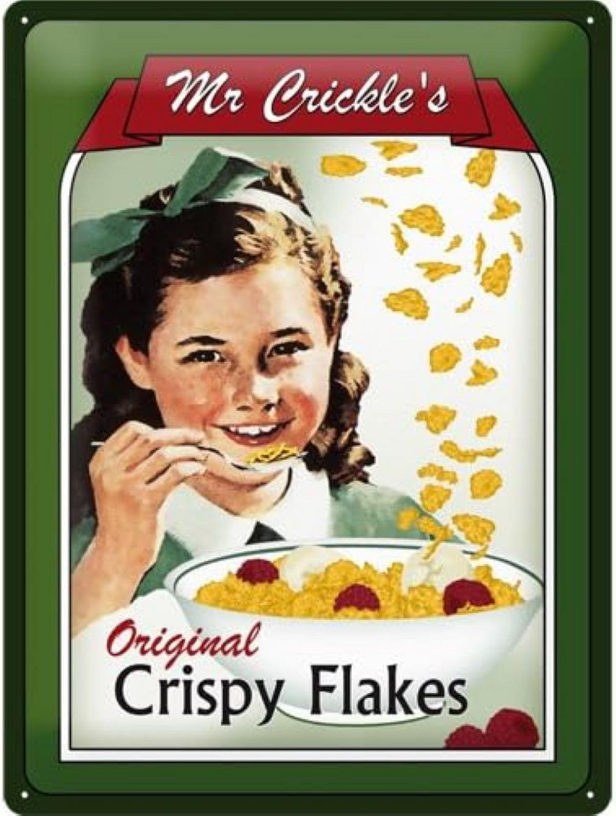 BLECHSCHILD 30/40 cm Mr. Crickles Crispy Flakes - Multicolor, Metall (30/40/0.2cm) - Nostalgic-Art