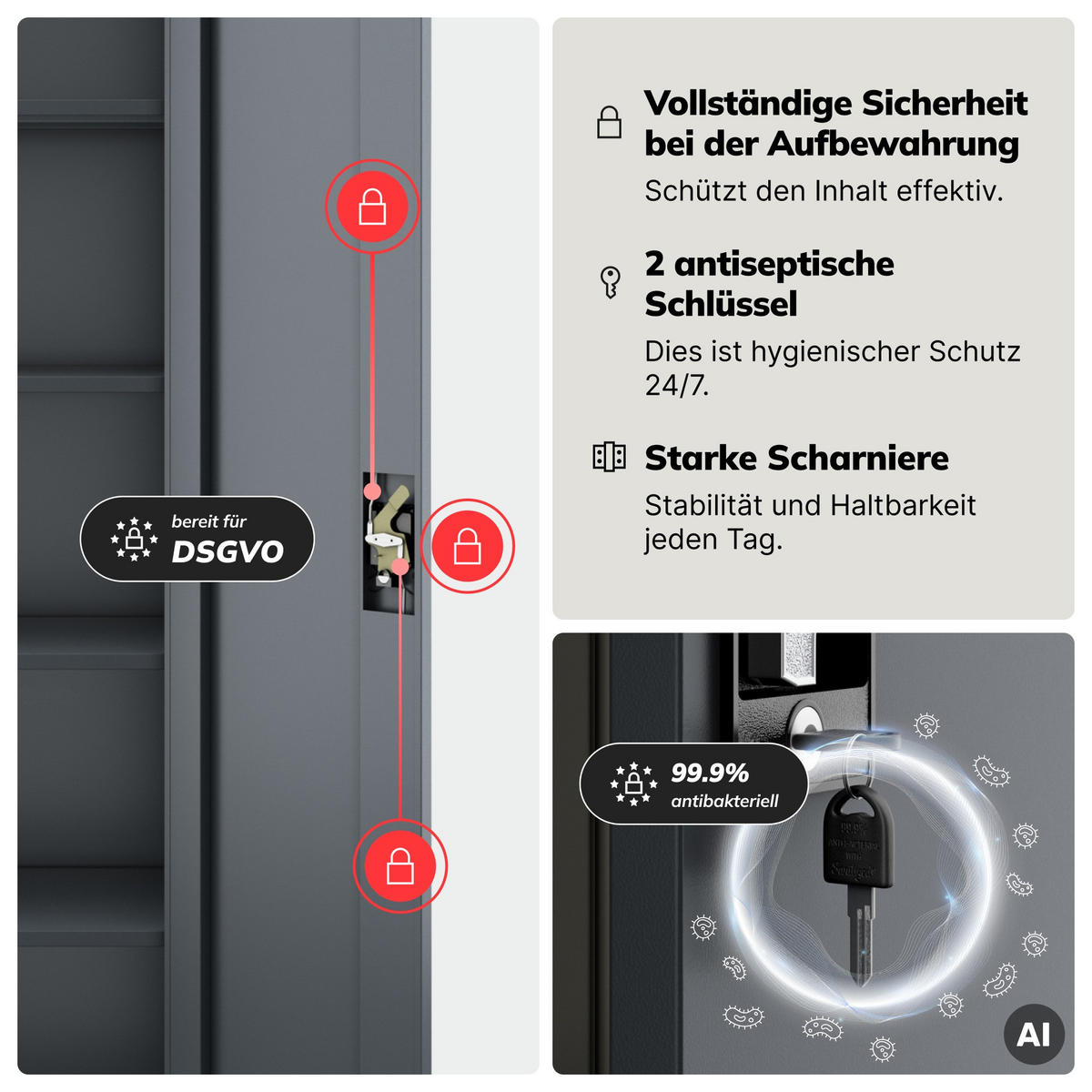 BÜRO Aktenschrank ALEX - Anthrazit, Metall (45/185/40cm) - Jan Nowak