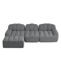 ECKSOFA 288/165/79 grau aus Fleece mit Ottoman und modularem Aufbau - Grau, Textil (165/288cm) - OKWISH