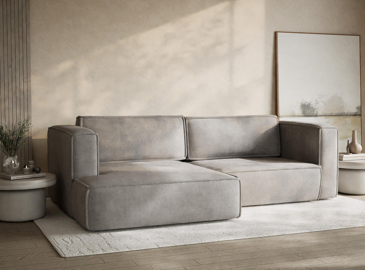 ECKSOFA MIT SCHLAFFUNKTION Velto Beige grau Webstoff - Greige/Schwarz, Holz/Holzwerkstoff (152/250cm) - Maison de Reve