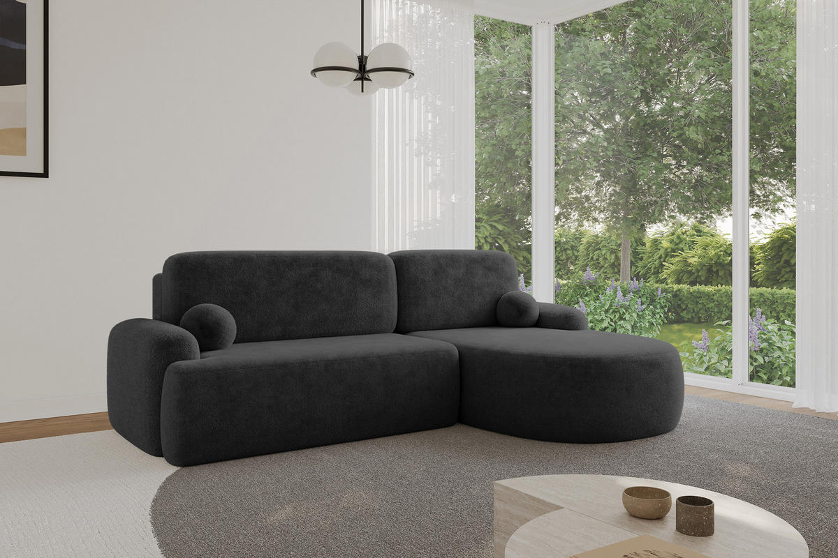 ECKSOFA mit Schlaffunktion und Bettkasten LIRA-L - 264x172x89 Grafitgrau - Graphitfarben, Holzwerkstoff/Textil (172/264cm) - ALTDECOR