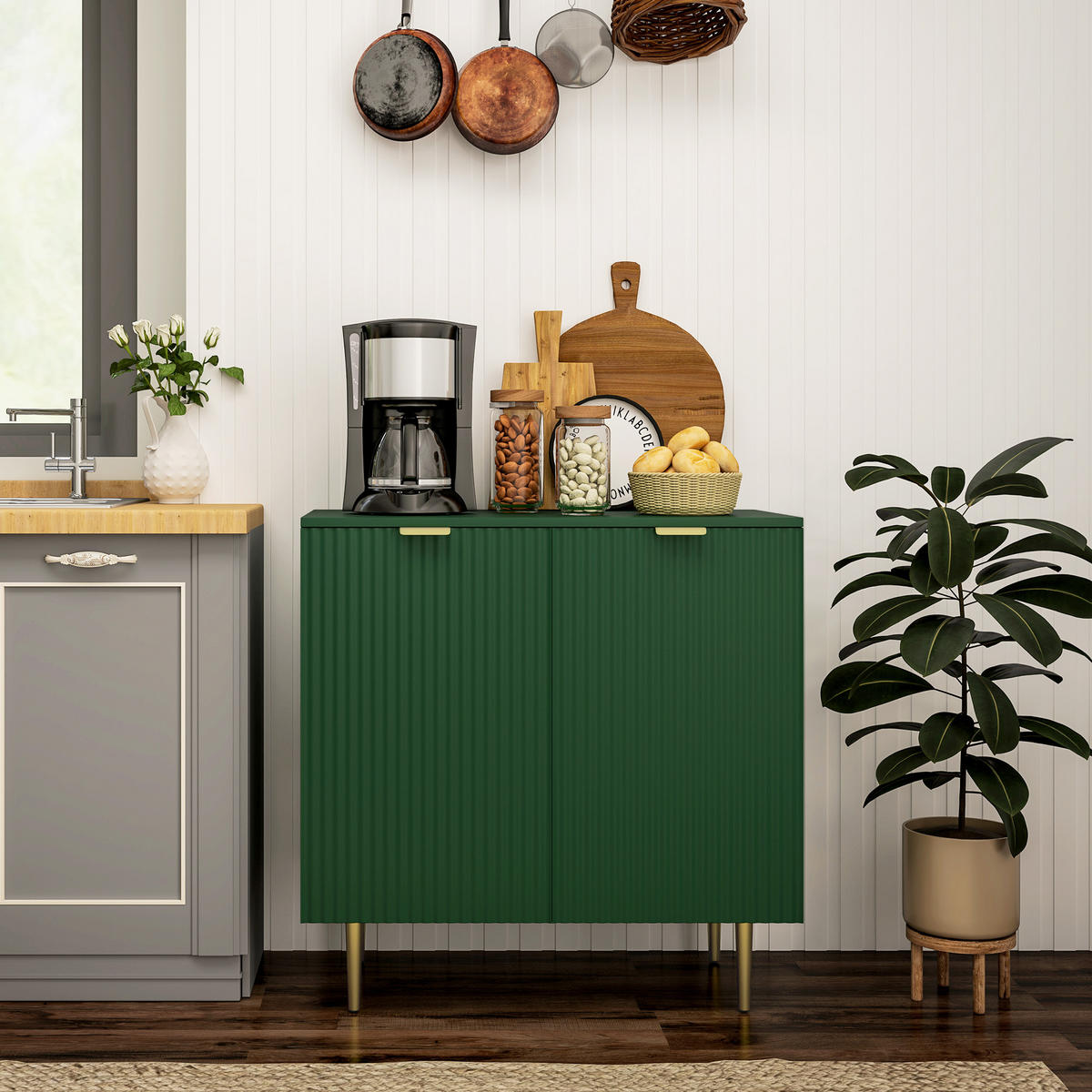SIDEBOARD Olivgrün, 2 Türen, 80/40/80 cm - Grün, Holz (80/80/40cm) - PANGIVO