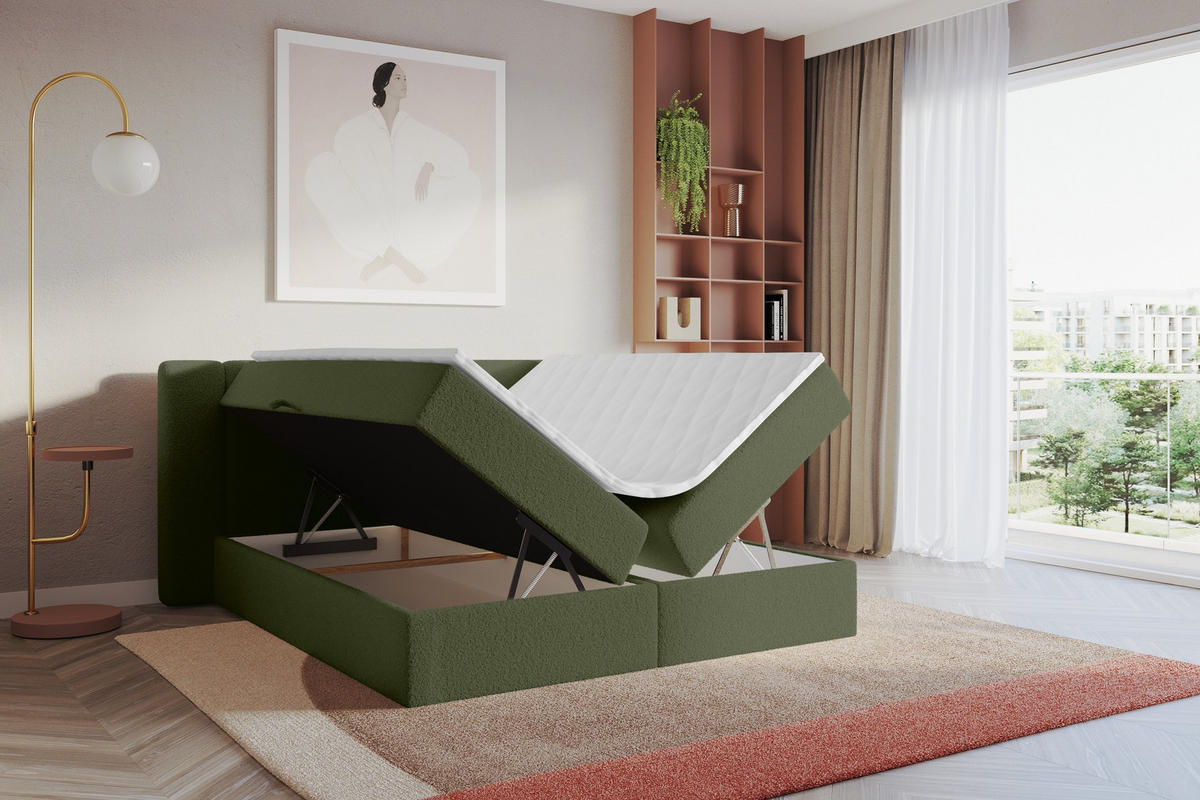 BOXBETT mit Matratze H3 - EVON - 140x200 cm Grün - Jadegrün, Holzwerkstoff (140/200cm) - ALTDECOR