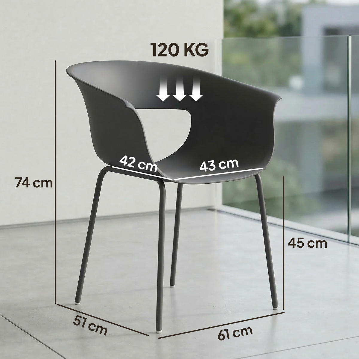 GARTENSTÜHLE-SET 4-TLG. aus Metall Kunststoff Dunkelgrau - Dunkelgrau, Kunststoff/Metall (51/74/61cm) - Outsunny