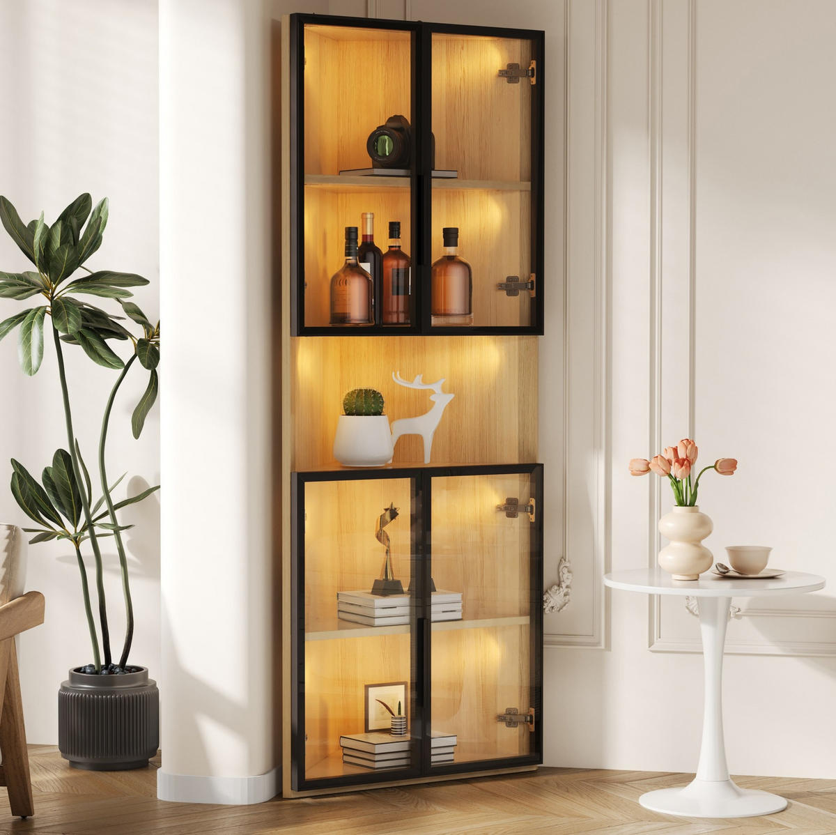 VITRINE mit LED-Beleuchtung 62x32x160 cm MDF Eichenoptik - Braun, Holzwerkstoff (32/160/62cm) - Beauniv