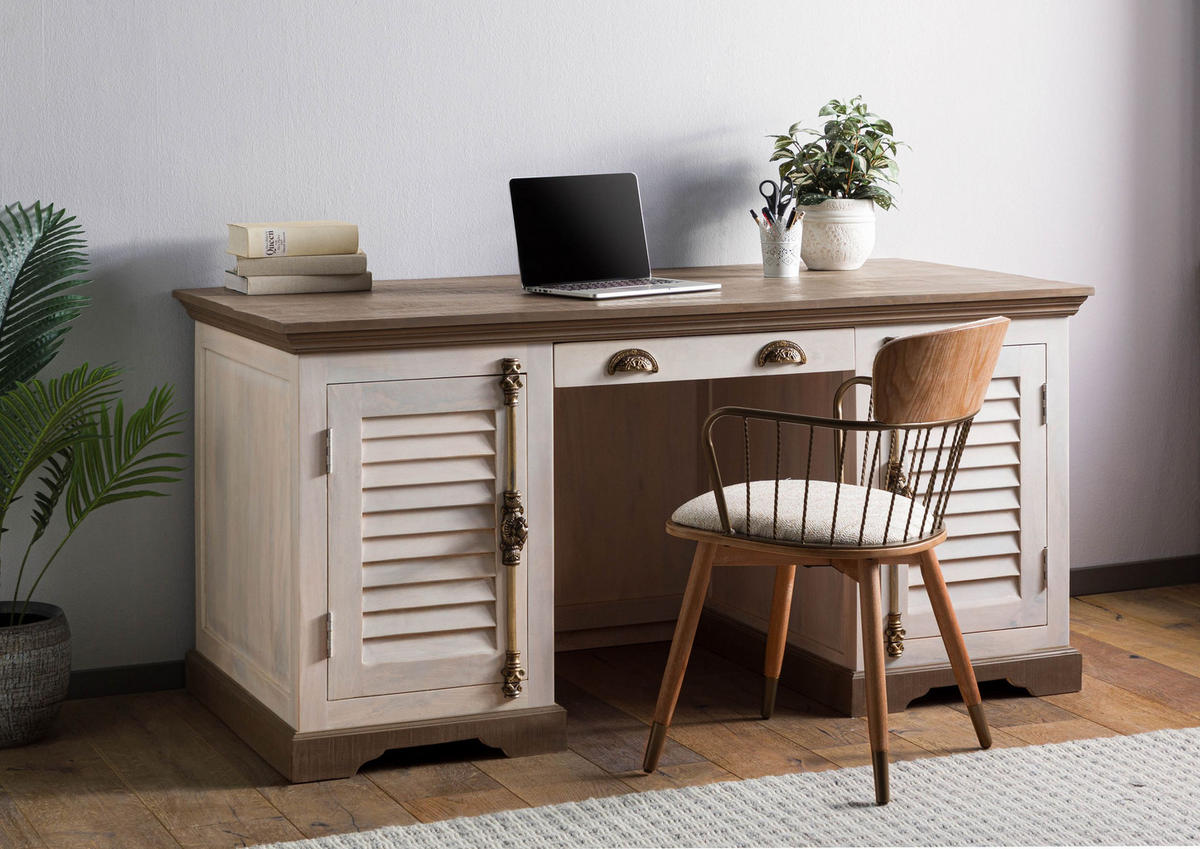 SCHREIBTISCH Mango 160x80x76 weiß lackiert TOULOUSE #120 - Weiß, Holz (80/160/76cm) - Massivmoebel24