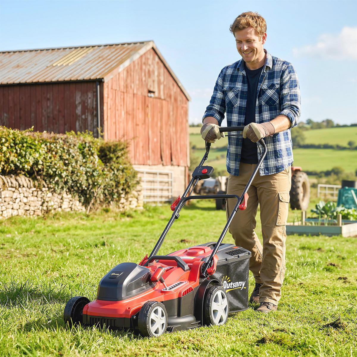 RASENMÄHER Kunststoff Metall Rot - Rot, Kunststoff (46/109/131cm) - Outsunny