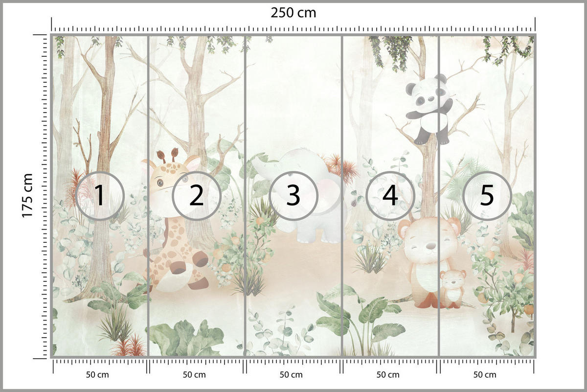 FOTOTAPETE für Kinder Tiere Wald Pflanzen 250x175 - Beige/Orange, Papier (250/175cm) - Muralo