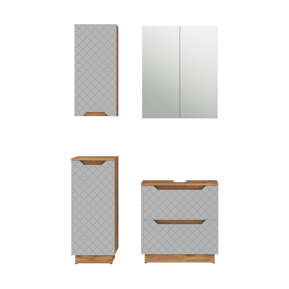 BADMÖBEL-SET Lotta Eiche/Grau mit Kachelstruktur 4 Teile - Grau, Holzwerkstoff (59.8/62.5/32cm) - Vicco