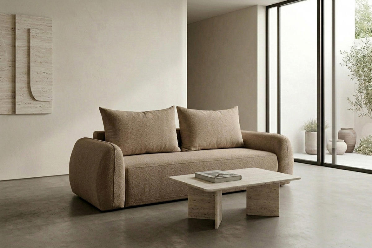 POHOVKA S Funkcí Spaní A Úložným Prostorem, Látka Doha, Tmavě Béžová, HELA - béžová, dřevo (250/89/100cm) - Kaiser Möbel
