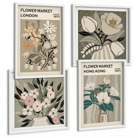 BILDER SET 4er Set - 50x50 cm & 40x60 cm Weißer Rahmen - Blumenillustrationen London Hongkong - Weiß, Kunststoff (50/50cm) - TULUP