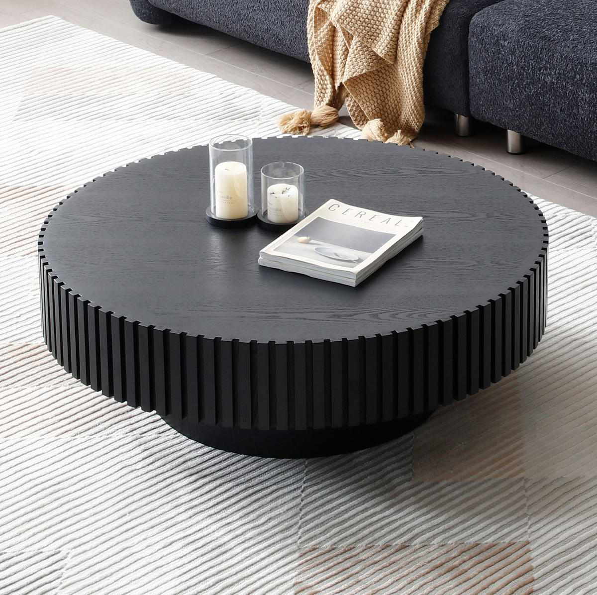 COUCHTISCH 80/80/35 cm schwarz aus MDF mit umlaufender Rille - Schwarz, Holzwerkstoff (80/80/35cm) - OKWISH