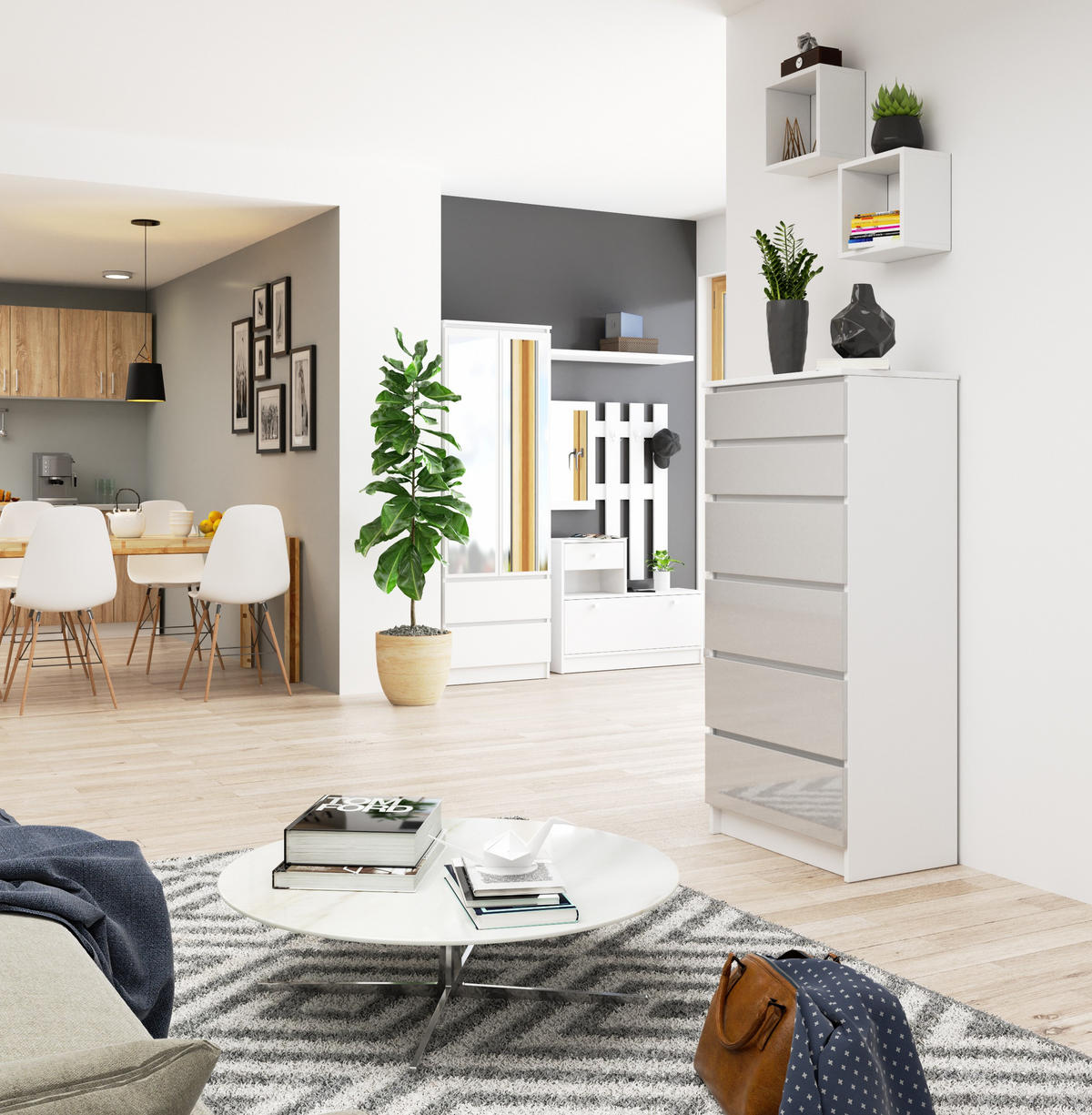 KOMMODE Weiß, Metallisch Glanz 130/60/40 - Weiß, Holzwerkstoff (60/130/40cm) - RAUMHIRSCH FURNITURE