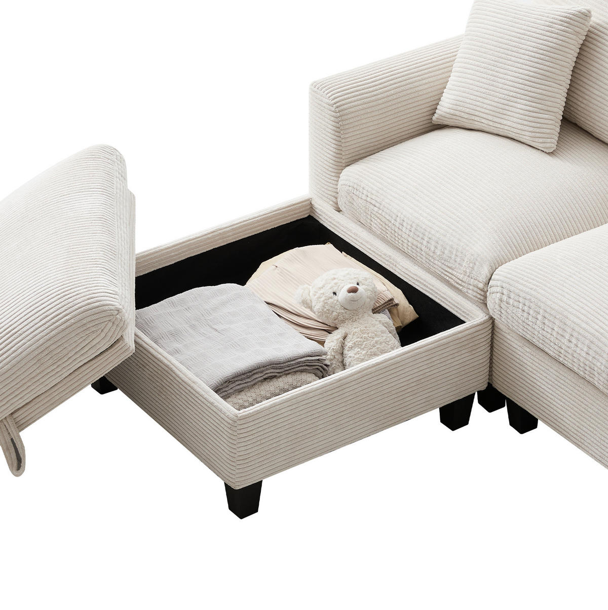 SOFA L-Form 4-Sitzer mit Konsole und 2 USB-Anschlüssen Cord Beige 229/149,5/83 cm - Beige, Textil (229/149.5cm) - OKWISH