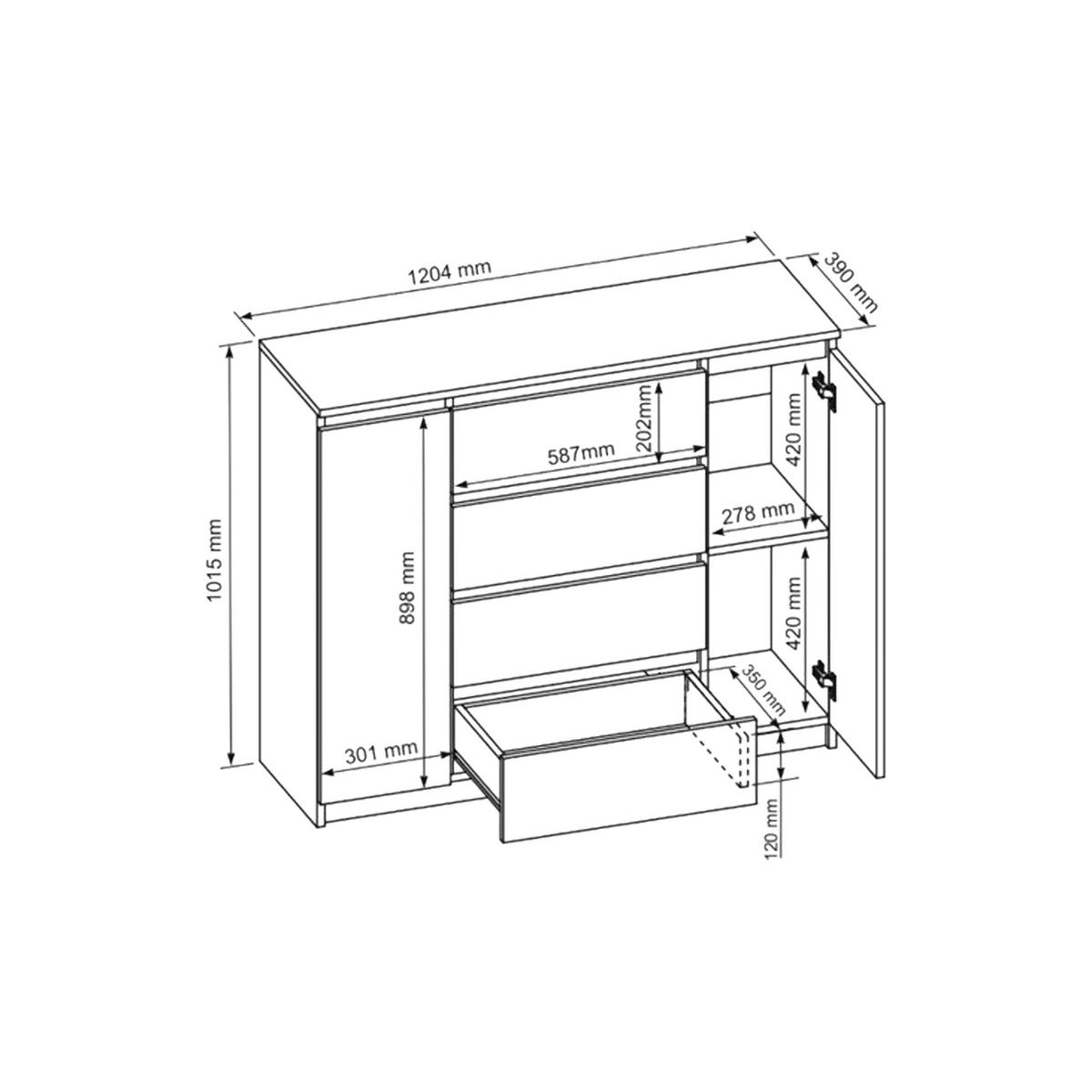 KOMMODE NUDO 120/101,5/39cm mit 4 Schubladen 2 Türen Sonoma Eiche - Sonoma Eiche, Holzwerkstoff (120/101.5/39cm) - MASSENO