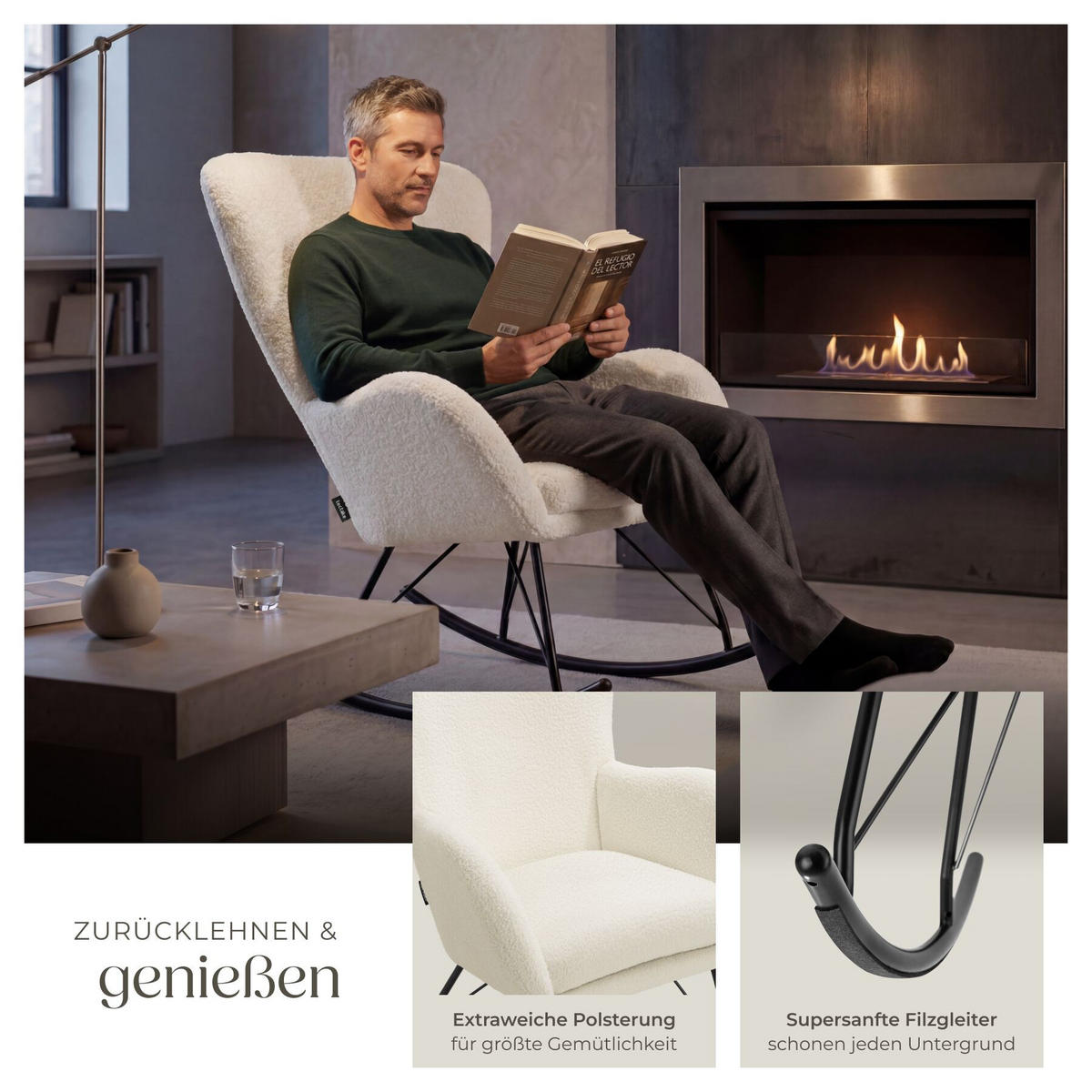 SCHAUKELSTUHL Swing, 70 x 93 x 100 cm, Belastbarkeit 120 kg, creme/schwarz - Creme/Schwarz, Kunststoff (70/100/93cm) - tectake