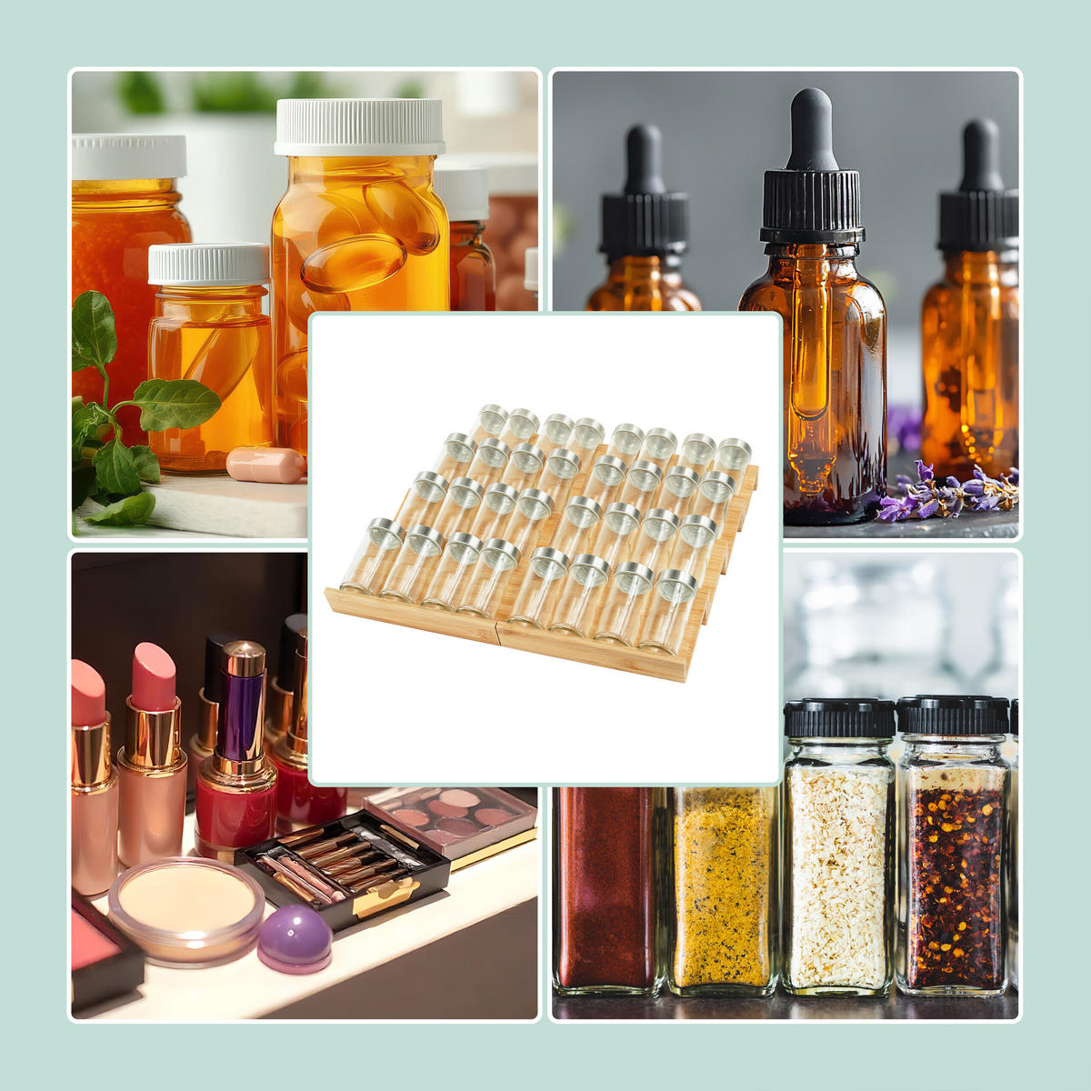 8XGEWÜRZREGAL - Hellbraun, Holz (20/4/11.5cm) - Relaxdays