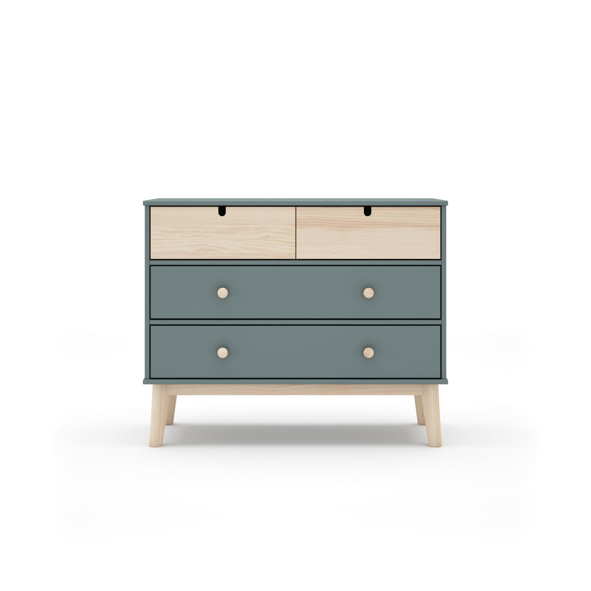 KOMMODE mit 2 kleinen Schubladen und 2 großen Schubladen, L100 cm 40/100/81 cm - Grün, Holz (40/81/100cm) - Calicosy