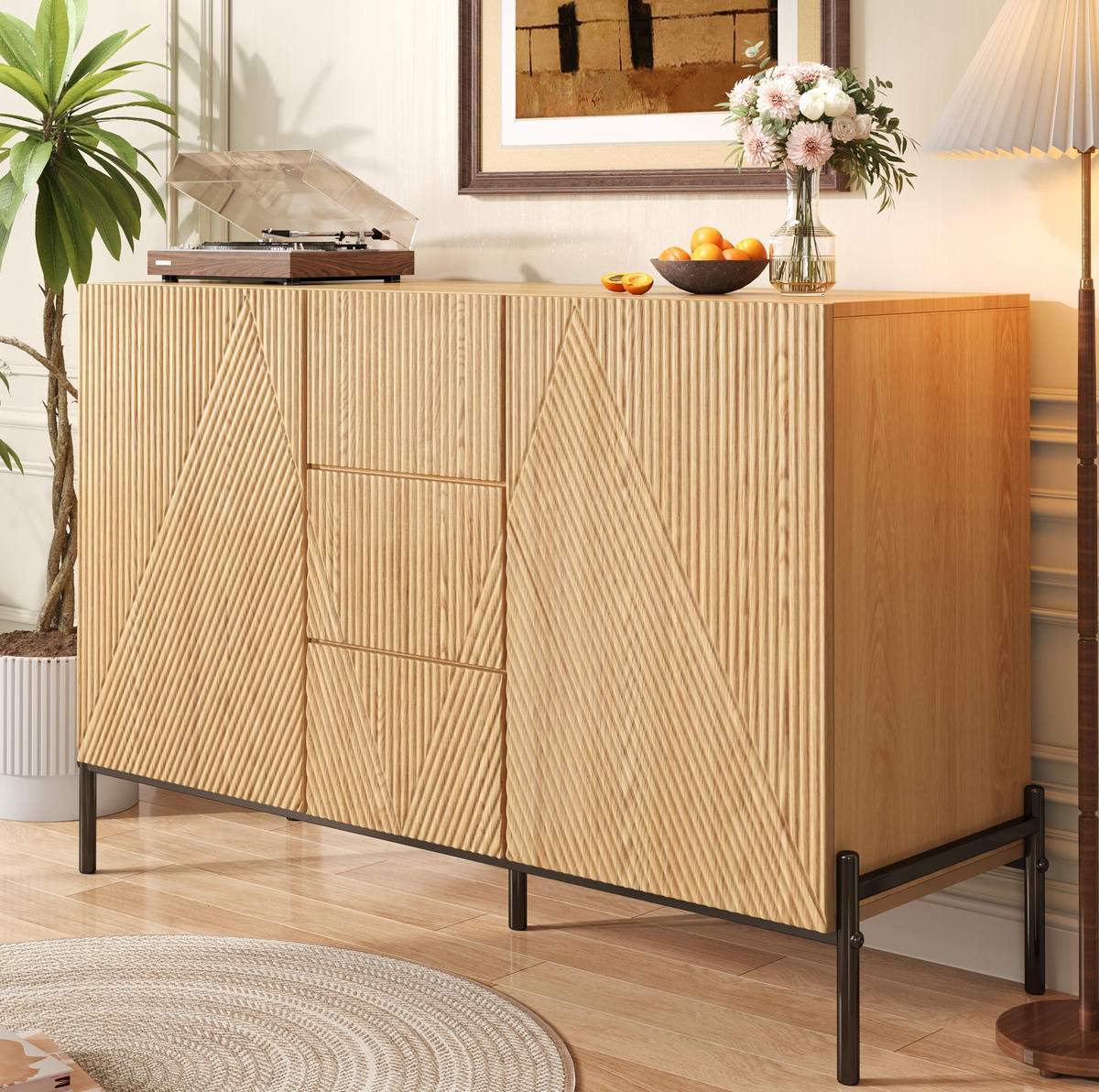 SIDEBOARD 115,5/40/76 cm Natur aus MDF mit Türen und Schubladen - Naturfarben, Holzwerkstoff (115.5/76/40cm) - OKWISH