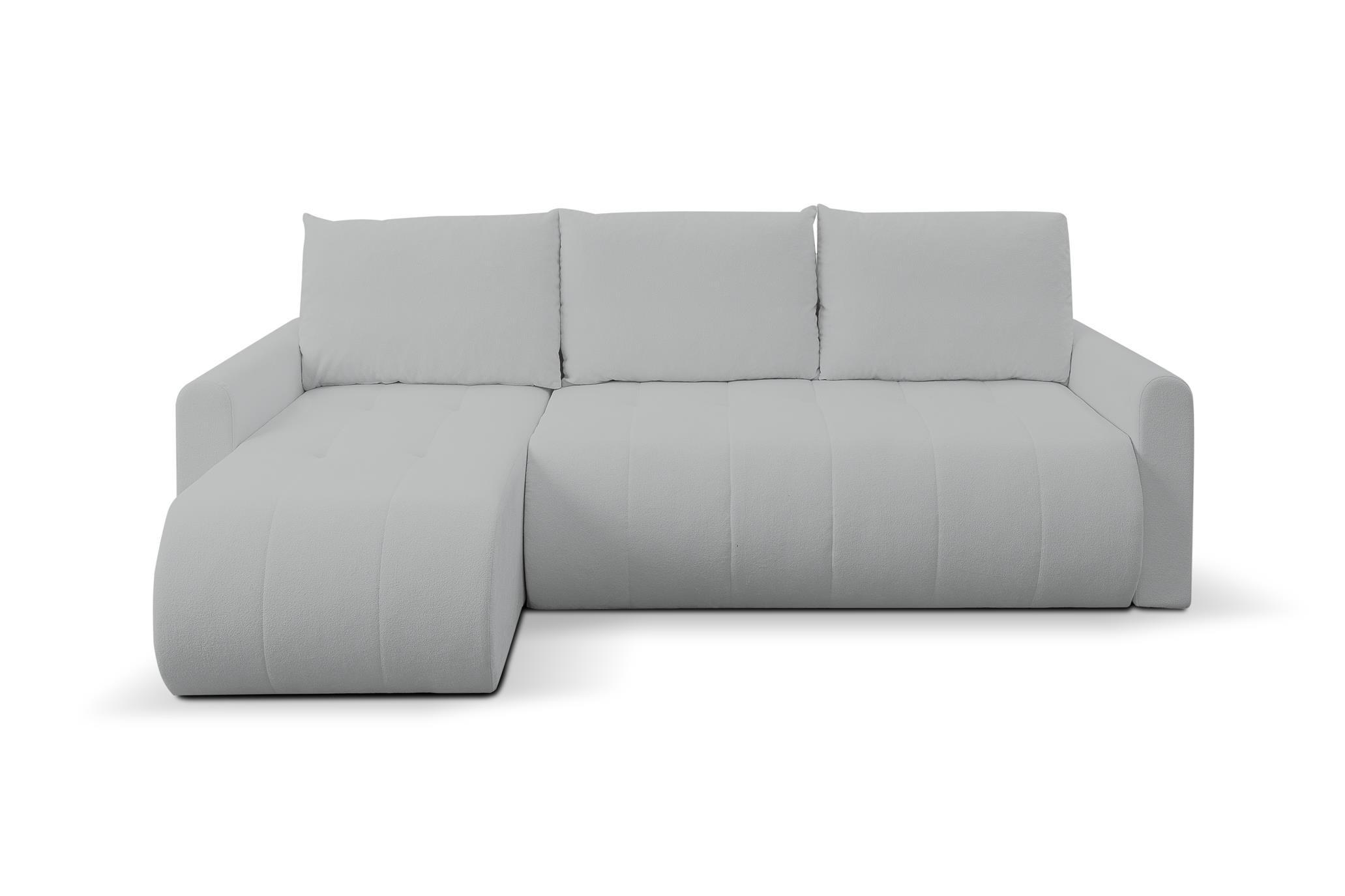 ECKSOFA Sprento Hellgrau, aus Boucle-Stoff, mit Schlaffunktion und Bettzeugfach - Hellgrau, Holzwerkstoff/Textil (230/149cm) - Bettso