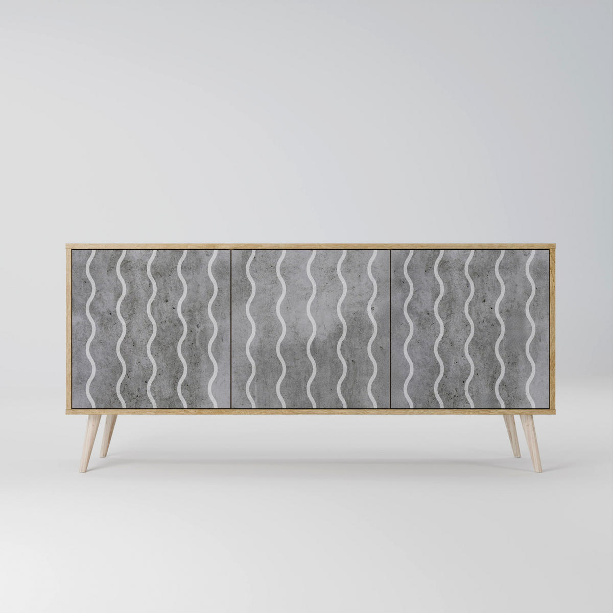 SIDEBOARD WAVES OF CONCRETE, Eicheneffekt, 164,5x42x77,5 cm, 3 Türen - Eichefarben/Buchefarben, Holzwerkstoff/Buchenholz (164.5/77.5/42cm) - SpaceRebels