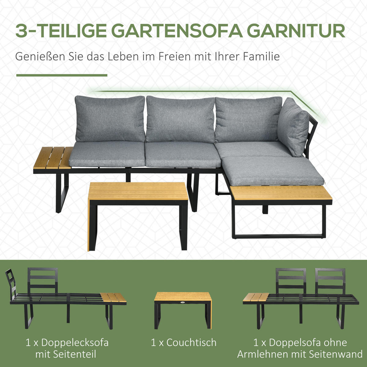 GARTENMÖBEL-SET, Aluminium, Hellgrau - Hellgrau, Metall - Outsunny