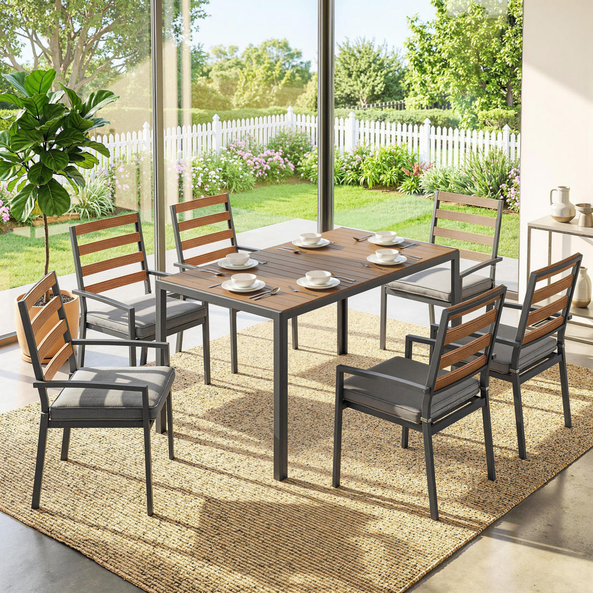 GARTENMÖBEL-SET Naturfarben 146.0/80.0/74.0cm - Naturfarben, Metall