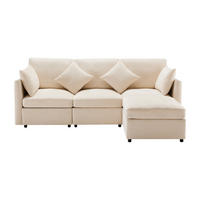 4-SITZER ECKSOFA Chenille Beige mit Hocker und Kissen - Beige, Holzwerkstoff/Kunststoff (216/161cm) - WISHDOR