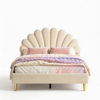 POLSTERBETT 140 x 200, Kinderbett mit Lattenrost, Blütenblattförmiges Kopfteil, Samt, beige - Beige, Holzwerkstoff/Textil (140/200cm) - GENKI LIVING
