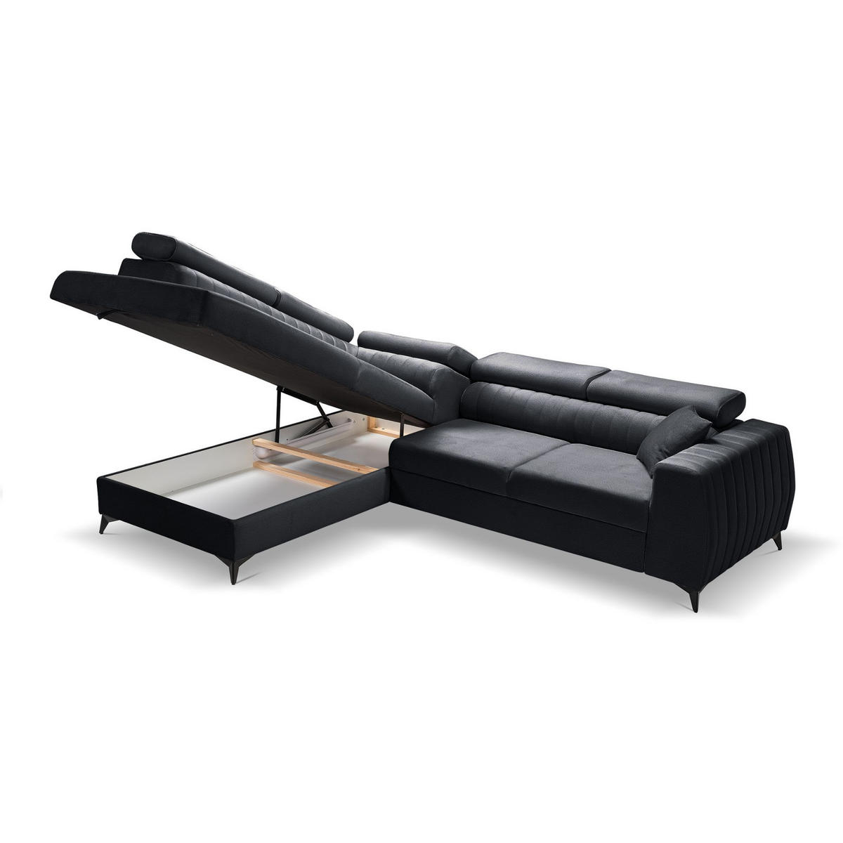 ECKSOFA PIERO L Links mit Schlaffunktion 195x125 Velours Dunkelgrau - Dunkelgrau/Schwarz, Holz/Textil (268/203cm) - Muffo