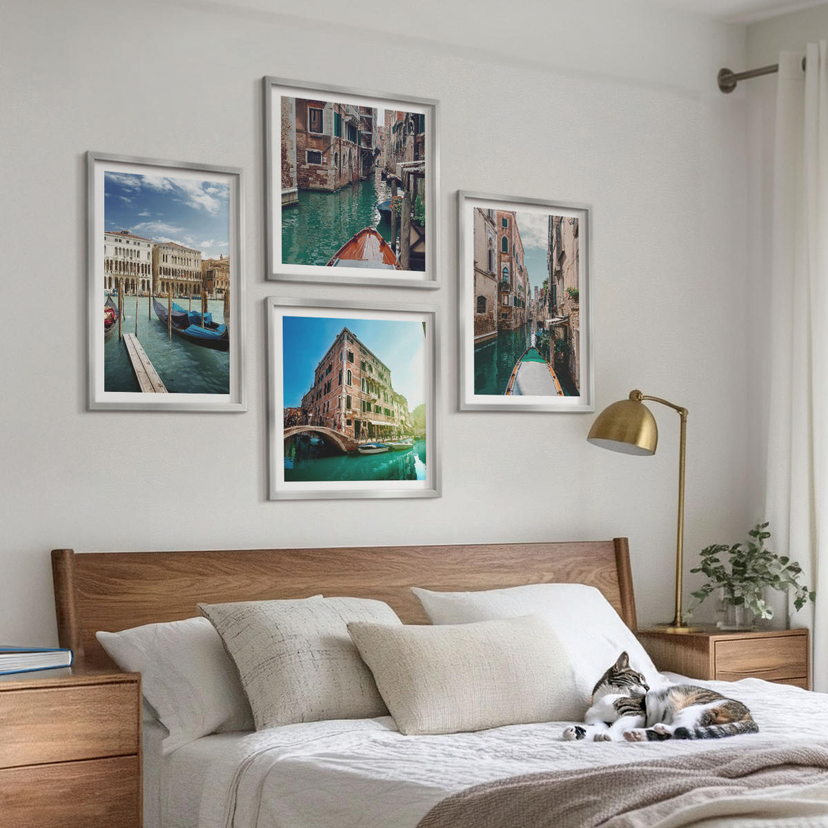 WANDBILDER 4er Set - 50x50 cm & 40x60 cm Silberner Rahmen - Architektur der Kanäle von Venedig - Silberfarben, Kunststoff (50/50cm) - ArtPrintCave