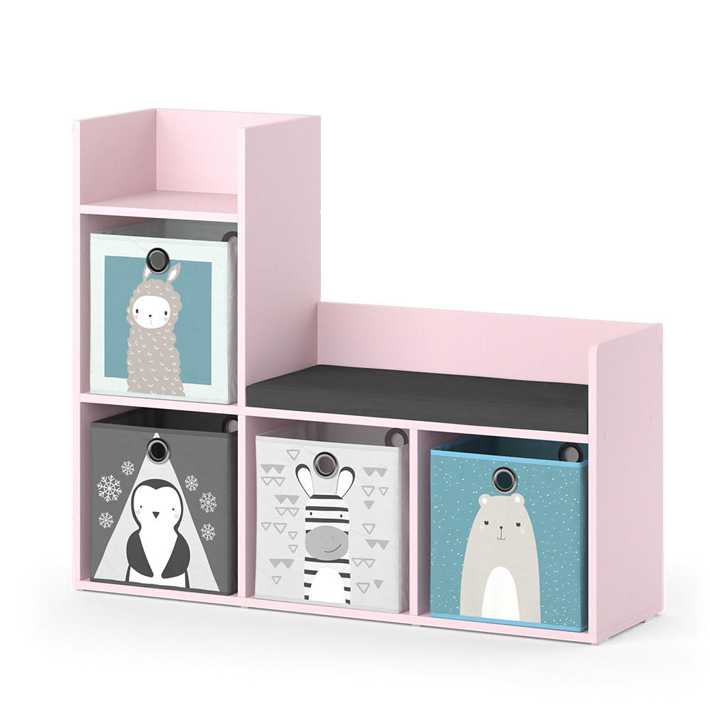 KINDERREGAL Luigi Rosa 107.2 x 88.6 cm mit 2 Faltboxen (grau) - Pink, Holzwerkstoff (107.2/88.6/30.9cm) - Vicco