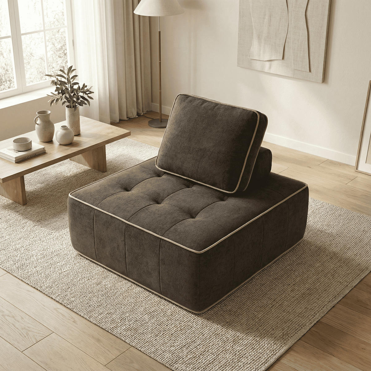 SESSEL Zen Schokolade und Sand 1-Sitzer - Dunkelbraun, Textil (100/75/100cm) - COCO Living
