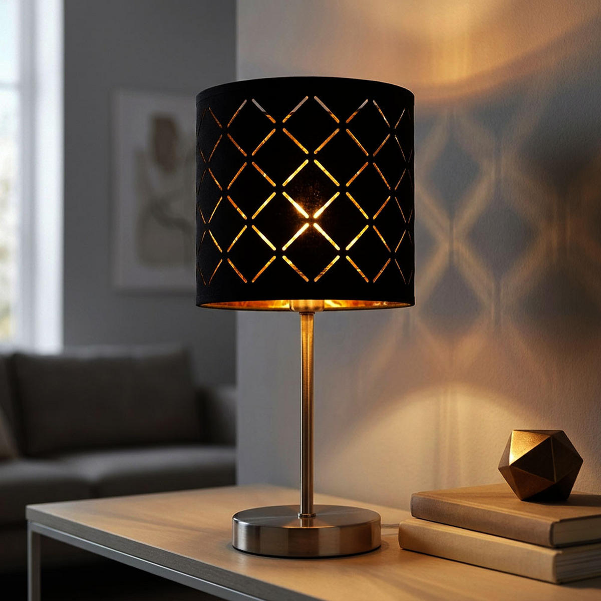 LED TISCHLEUCHTE Clarke Schwarz Textil - Schwarz, Textil (15/15/35cm) - Globo Lighting