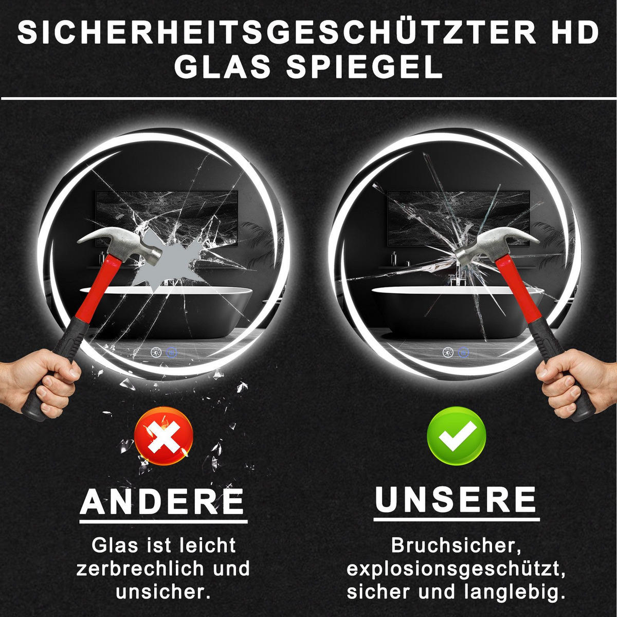 BADSPIEGEL Modern Nelef 70/70/2.4 cm - Alufarben, Metall (70/70/2.4cm) - ZMH