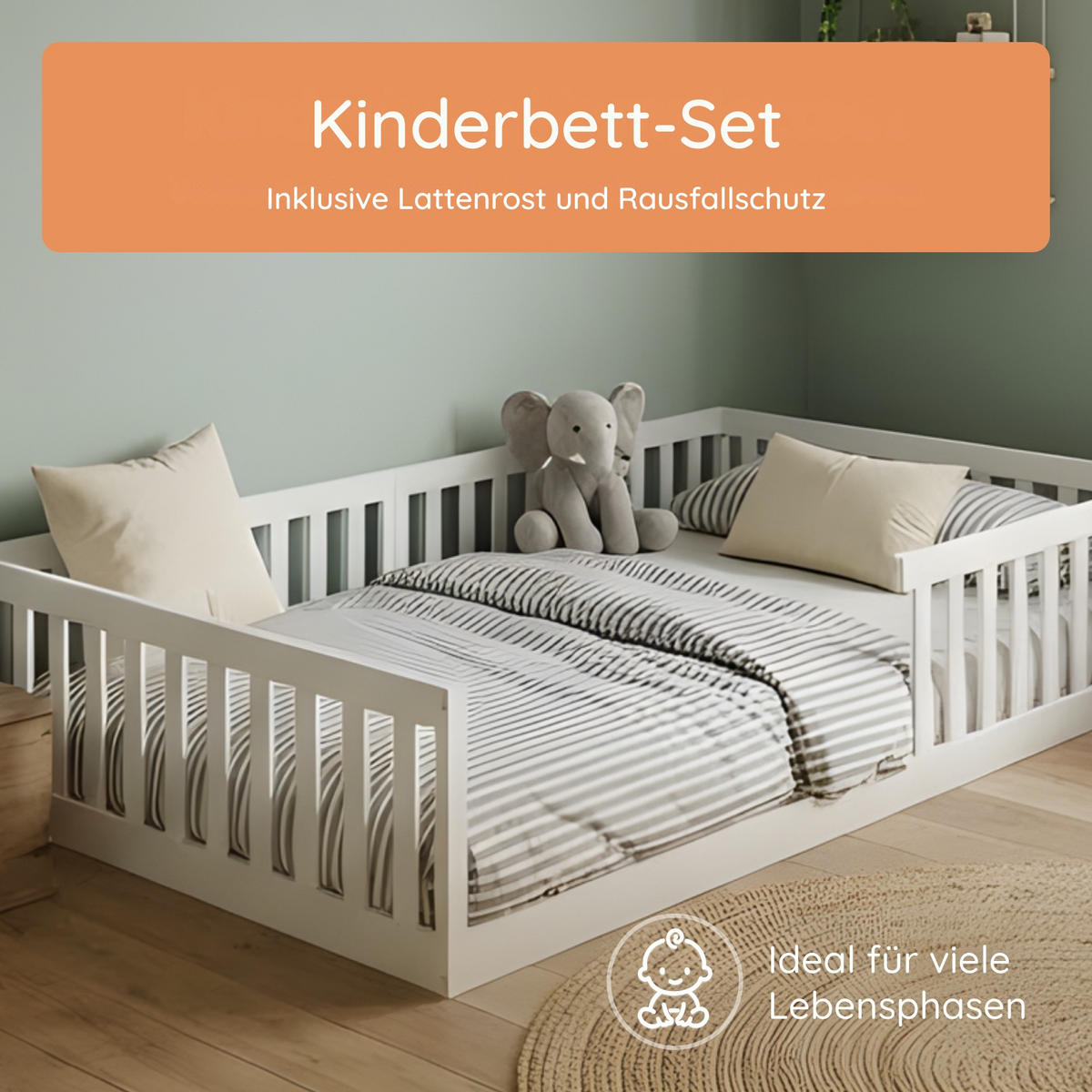 BODENBETT 140x200 cm in Weiß - Weiß, Holz (140/200cm) - Kids Collective