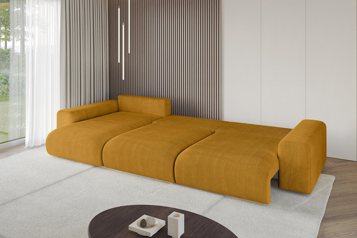 ECKSOFA Ottomane links ESKAR-L 364x176x84 Currygelb Cord - Currygelb/Schwarz, Holzwerkstoff/Kunststoff (364/176cm) - ALTDECOR