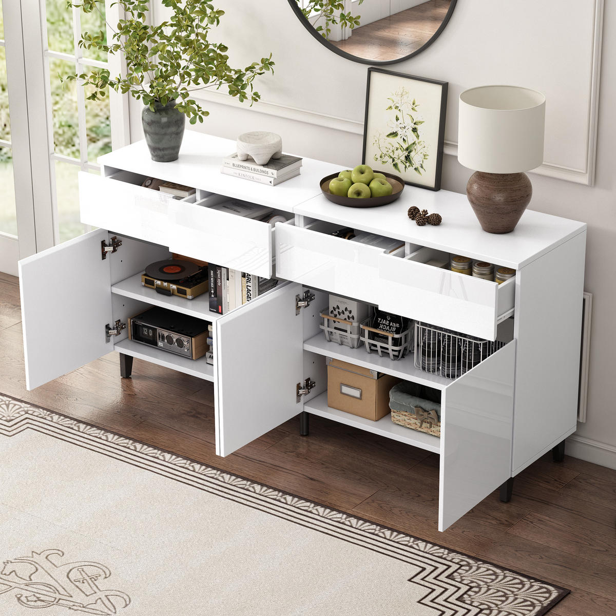 SIDEBOARD, 4 Schubladen, 2 Türen, Hochglanz - Weiß, Holzwerkstoff (40/68/160cm) - FLIEKS