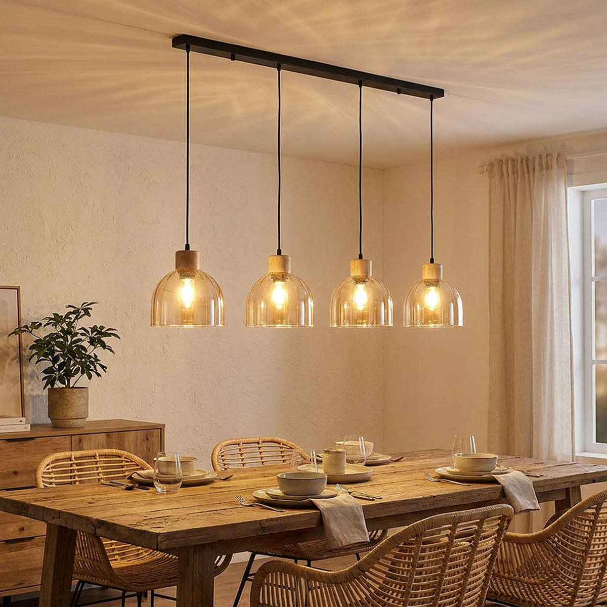 LED PENDELLEUCHTE SWANSON Metall, Schwarz matt, 4-flammig - Schwarz, Glas (113/20/120cm) - Globo Lighting