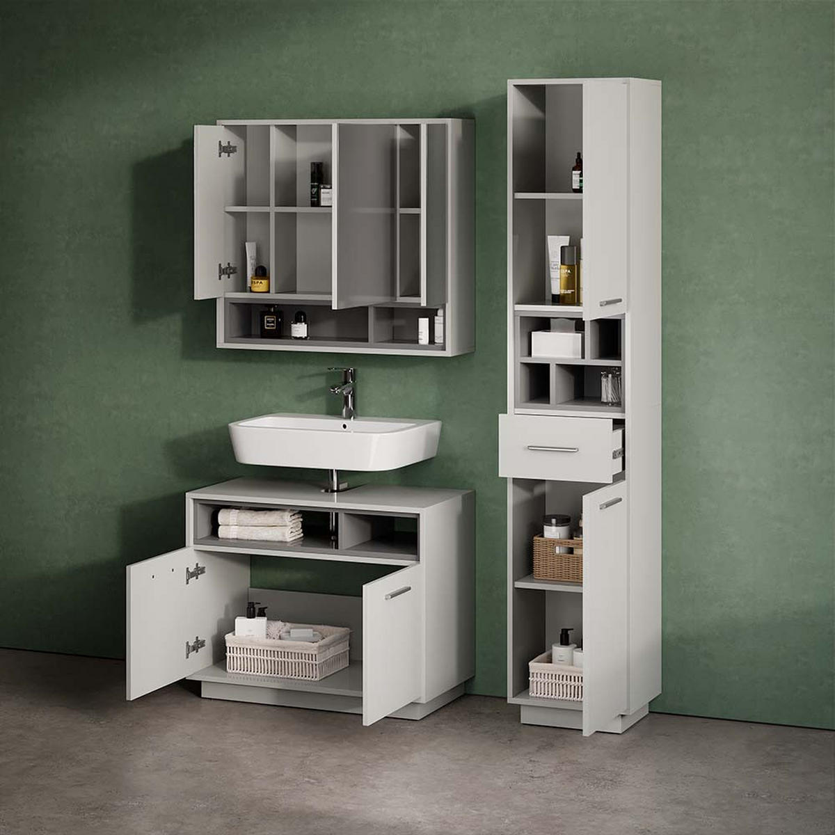 BADMÖBEL-SET Temo Grau 2 Teile - Anthrazit/Grau, Holzwerkstoff (80/64/40cm) - Livinity®