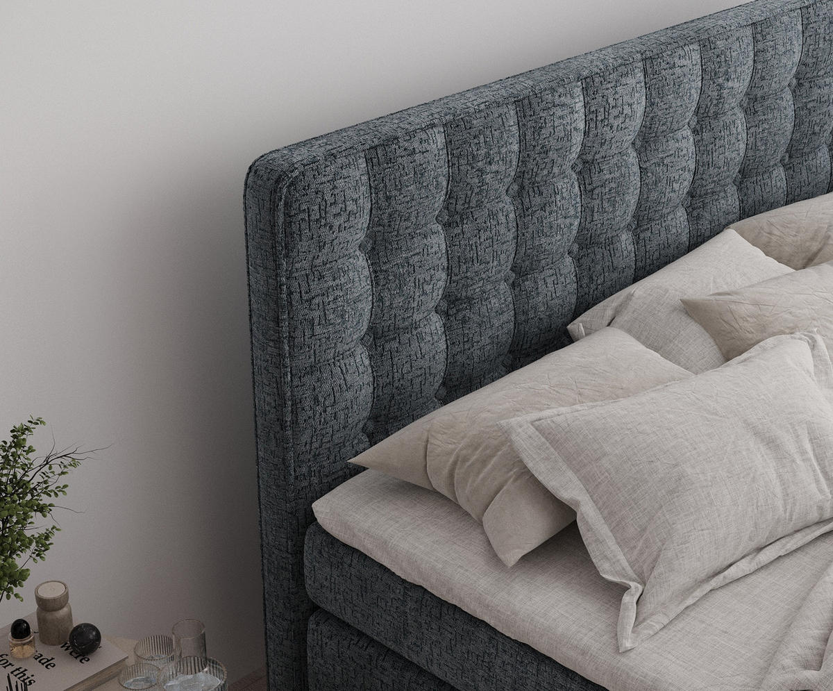 BOXSPRINGBETT Velouria Blau Grau 200/200 cm - Blaugrau/Schwarz, Holz/Holzwerkstoff (200/200cm) - Maison de Reve