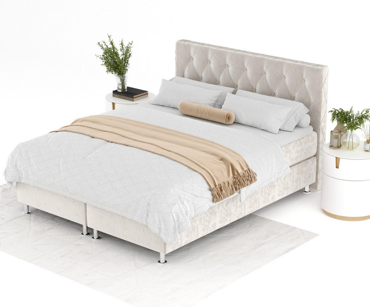 BOXSPRINGBETT Otus Ecru 140/200 cm mit Latex-Topper - Ecru/Silberfarben, Holz/Holzwerkstoff (140/200cm) - Maison de Reve