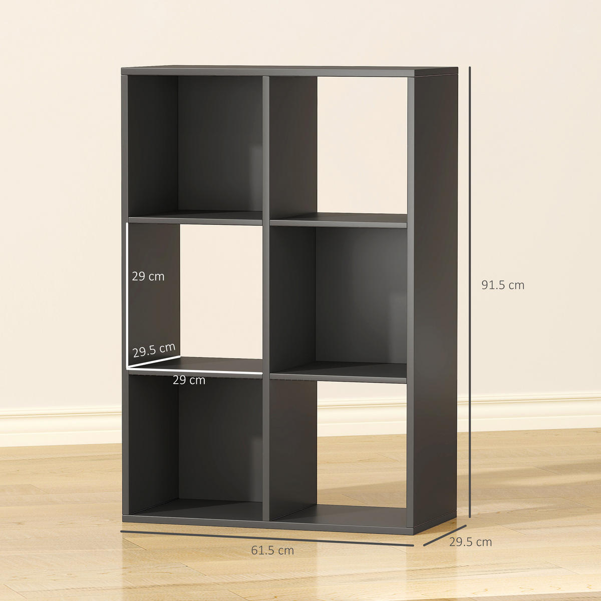 BÜCHERREGAL,WÜRFELFÖRMIG 6 Fächer 61,5x29,5x91,5cm,schwarz - Schwarz, Holzwerkstoff (61.5/91.5/29.5cm) - Vallsero